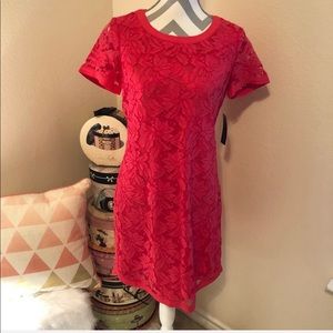 NWT Donna Morgan Geranium Short Sleeve Lace Exposed Zipper Sheath Dress Size 8